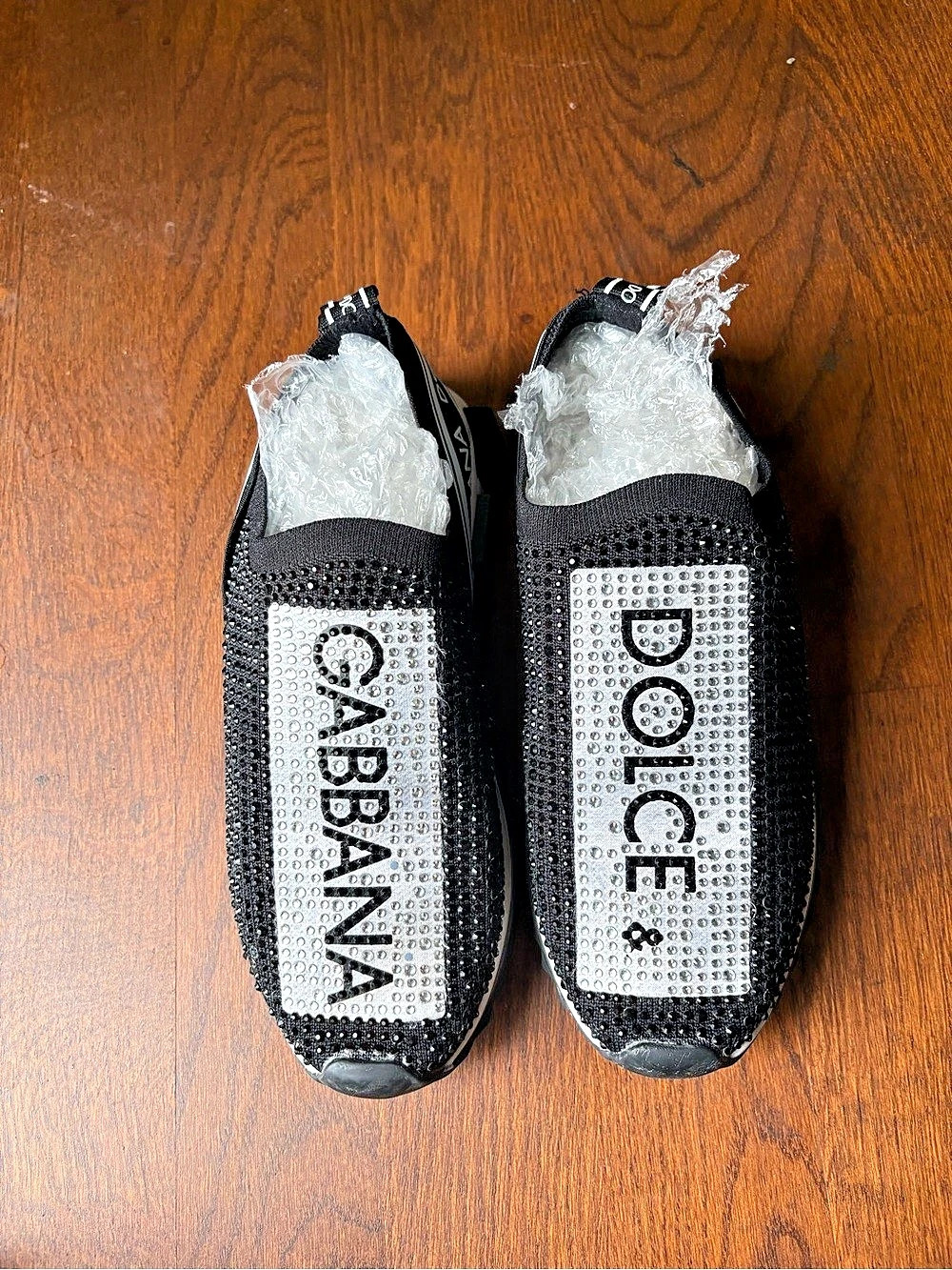 Dolce & Gabbana Sorrento Slip On Black Crystal Sneakers size 8 US